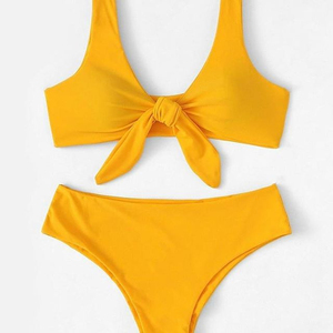Women's Halter Neckline Contrast Binding 2-Piece Bikini Set <b>V</b>-<b>String</b> Bottoms Micro Bra Spandex/Polyester Quick Dry Breathable - Product Image 1