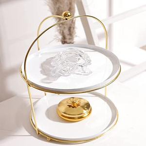 Soporte de Pastel de 2 Niveles en Metal Negro y Dorado, Plato para Aperitivos, Decoración para el Hogar - Product Image 6