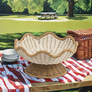 Bol de piédestal en rotin tissé à la main panier de fruits en osier décoratif avec bord festonné pour la cuisine à manger Boho décor à la maison rustique - Product Image 3