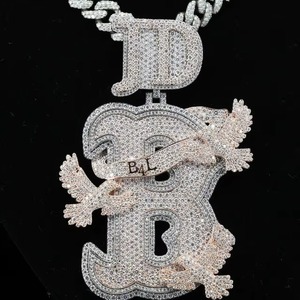 Iced Out Custom <b>Initial</b> Letter <b>Pendant</b> With Eagle 925 <b>Silver</b> Moissanite Hip Hop Men's Jewelry Power ,Strength & Freedom Necklace - Product Image 2