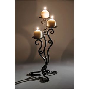 Support de bougie en fer forgé à 3 bras, style vintage, en métal noir, candélabre de luxe, centre de table pour mariage, décoration d'intérieur - Product Image 1