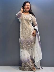 Costume midi en georgette de style afghan pour femmes, vêtements ethniques indiens et pakistanais, imprimé floral d'été, sans plis, vente en gros 2024 - Product Image 1