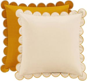 100% Cotton Woven Scallop Cushion <b>Cover</b> | Scallop Edge Decorative <b>Throw</b> Pillow <b>Cover</b> | Boho Cotton Pillow Case - Product Image 1