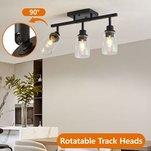 Lámpara de Techo Semi Empotrada Ajustable de 3 Luces con Pantallas de Cristal Transparente, Lámparas de Cocina con Base Giratoria - Product Image 3