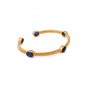 Brazalete Abierto de Aleación Chapado en Oro con Engaste de Iolita Azul, Joyería Clásica Unisex - Product Image 2