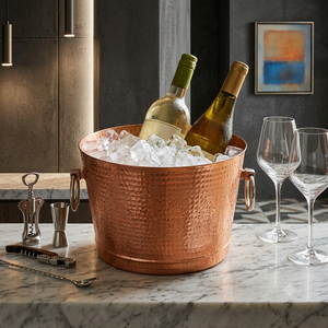 Seau à vin en cuivre martelé de qualité supérieure avec poignées en anneau |   Seau à glace pour champagne en acier inoxydable pour vin, bière et boissons - Product Image 4