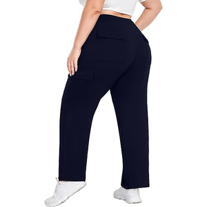 Spring Women Cargo Pants Casual Loose Fit Solid <b>Trousers</b> <b>Elastic</b> <b>Waist</b> Breathable Multi Pocket Cargo Pants for Women - Product Image 2