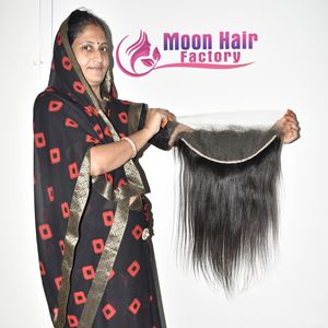 Extensions de cheveux humains indiens bruts 100 % non traités Remy, frontale HD, lisses, doux et soyeux, trame simple ou double, tirées à la machine - Product Image 1