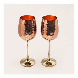 Juego de 2 Copas de Cobre Estilo Vintage, de Tallo Largo, Irrompibles, Flautas de Champán de Metal, Vasos Premium Martillados a Mano para Bar - Product Image 6