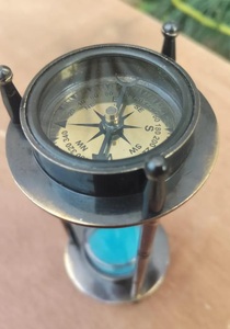 Traditional Glass Sand <b>Timer</b> with Blue Sand Christmas Décor Handmade Hourglass for Festive Table Display - Product Image 2