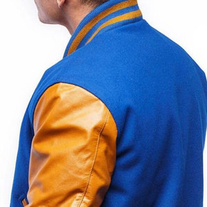 Manufacturer Custom Embroidery Canvas Fleece Stand Collar Cartoon Print College Letterman Varsity Jacket <b>Men</b> Plus Size Winter - Product Image 3