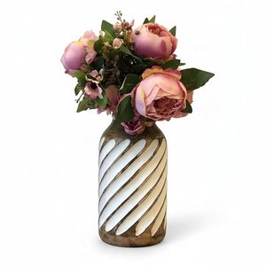 Handmade Mango Wood Tabletop Vase Round Decorative Flower Vessel Carved Wooden Ornament for Home Gift - Product Image 1