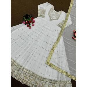 Attraente GEORGETTE ricamo sequenza abito <span class=keywords><strong>da</strong></span> <span class=keywords><strong>lavoro</strong></span> con DUPATTA bianco - Product Image 5