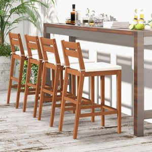 <b>Set</b> <b>of</b> 2 Outdoor Wood <b>Barstools</b> with Soft Seat Cushion - Product Image 2