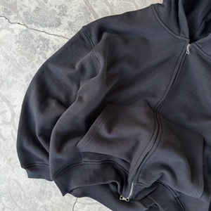 Sudadera con capucha de invierno de algodón 100% de alta calidad, corte holgado, con doble cremallera, personalizada, transpirable y de peso pesado. - Product Image 2