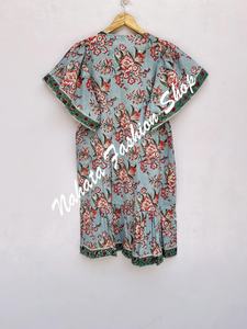 Mini robe maxi d'été en coton à imprimé floral bleu rouge pour femmes, mini robe Elizabeth à encolure hanley pour femmes, nouveauté - Product Image 5