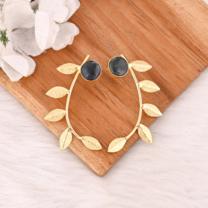 Elegant <b>Gold</b> Plated Ink Blue Hydro Gemstone Brass <b>Earring</b> Handmade Fashion Jewelry for Women Gift - Product Image 2