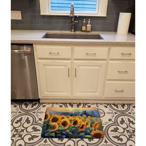 Alfombra de baño de espuma viscoelástica con acuarela de girasoles, alfombra de cocina antifatiga lavable a máquina, cojín cómodo para uso en baño y cocina - Product Image 2