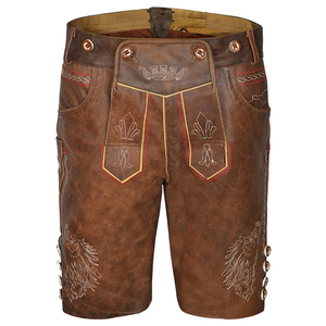 Premium Quality <b>Mens</b> Vintage <b>Brown</b> Leather Lederhosen <b>Shorts</b> with Cross Back Suspenders Criss Cross Lacing and Embroidery - Product Image 5