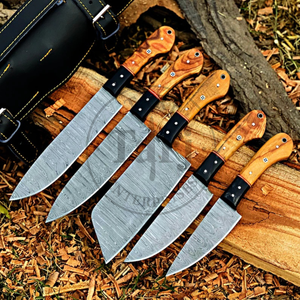 Couteau de Chef Artisanal en Acier Damas Manches en Bois d'Olivier Survie Camping DIY Bouton Poussoir Épaisseur 0,45 mm Personnalisable Premium Garantie 3 Ans - Product Image 3