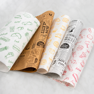 Papier sulfurisé alimentaire pour emballer les burgers - Écologique, recyclé, matière vierge, compatible micro-ondes, logo et design personnalisés - Product Image 3