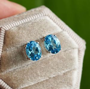 Natural Swiss Blue Topaz <b>Stud</b> Earrings Oval 925 Sterling <b>Silver</b> Dainty Minimalist Gemstone Earrings December Birthstone Jewelry - Product Image 2