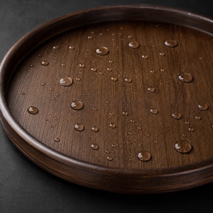 Rehman Craft <b>Dark</b> Brown Wooden Tea Serving Tray Raised Rim Brushed <b>Wood</b> Grain Finish Tea Ceremony Coffee Table <b>Desk</b> Decor Single - Product Image 6
