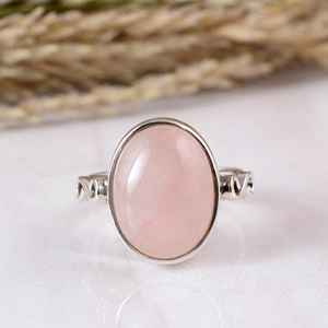 SHYAM JEWELRY Handmade 925 Sterling <b>Silver</b> Natural Rose Quartz Oval Boho & Hippie Matte Bezel Setting Wedding <b>Statement</b> <b>Ring</b> - Product Image 1