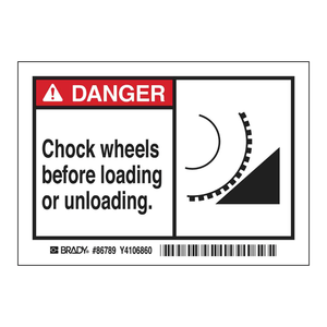 Étiquettes d'avertissement ovales autocollantes durables pour zones de chargement, en plastique mat, Brady DANGER, pour roues de blocage - Product Image 1