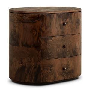 Luxury Dark <b>Teak</b> <b>Bedside</b> Cabinet Featuring Rounded Form and Elegant Wood Pattern - Product Image 2