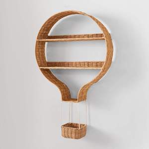 Étagère murale en rotin faite à la main en forme de montgolfière pour chambre d'enfant, étagère flottante en osier, rangement pour jouets, décoration intérieure, fabrication artisanale - Product Image 2