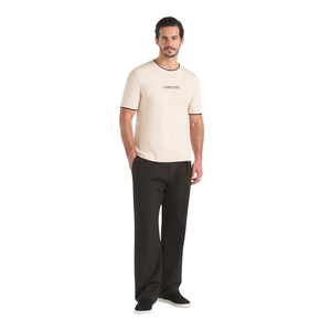 T-shirts pour hommes à col rond et manches courtes, avec bordure contrastante sur le col et les poignets, petit imprimé sur la poitrine, coupe classique, vente en gros, personnalisation OEM, en jersey de coton - Product Image 1