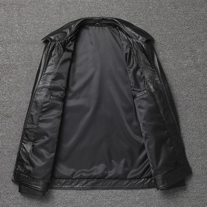 Delicate Calfskin Genuine <b>Leather</b> Men's <b>Jacket</b>-Regular Slim-Fit Stand Collar Smart Lapel Plus-Size Varsity <b>Jacket</b> Front Logo - Product Image 5
