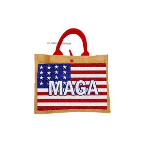 Bolsos tote personalizados con cuentas para el 4 de julio, hechos a mano con cuentas de semillas, diseño personalizado MAGA, bolsos tote con cuentas personalizados, asa de lona, bolsa de yute - Product Image 1