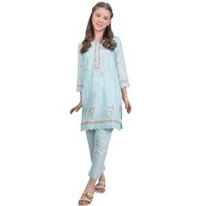 Pakistan High Quality Lawn/Cotton Lace Trim Knee-Length <b>Kids</b> Dresses Trendy Daily Wear Indian/Pakistani Ladies Clothing - Product Image 1