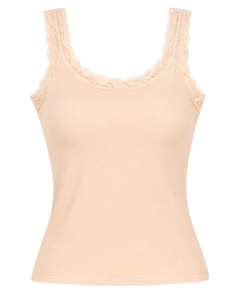Camisola de Algodón con Encaje Beige Personalizada para Mujer, Corte Ajustado, Sin Mangas, Estilo Casual de Verano, Suave, Transpirable, Estilo Básico para el Día a Día - Product Image 1