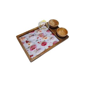 2025 nouveauté ZAM ZAM IMPEX plateau rectangulaire en bois de manguier fait à la main avec deux bols à sauce disponibles à un tarif - Product Image 3