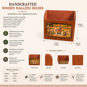 Porta Revistas de Madera Hecho a Mano |   Organizador de Periódicos Pintado al Estilo Rajasthani |   Estante de Almacenamiento Decorativo de Madera - Product Image 5