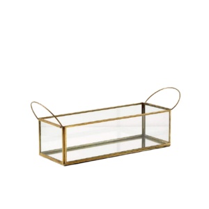 Wholesale Glass <b>Tea</b> <b>Light</b> <b>Holder</b> Rectangle With Metal Brass Frame And Handles For Home Decoration - Product Image 2