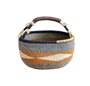 Panier ventre en jonc de mer tressé à la main, écologique, en herbe naturelle, marron, motif losanges noirs, boîte de rangement pour articles ménagers - Product Image 1