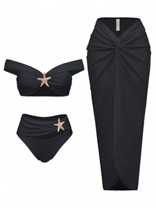 New Style European American Women Two Piece <b>Bikini</b> Swimsuit Long <b>Skirt</b> <b>Set</b> Spandex Nylon Solid Beachwear Luxury Swimwear - Product Image 3