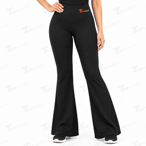 Pantalon évasé noir taille haute pour femme Tiierwear – Sportif, uni, longueur intégrale, taille élastique, décontracté - Product Image 6