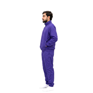 Men's Purple Polyester Tracksuit Full <b>Zip</b> Stand Collar Casual Solid Color Autumn Wear <b>with</b> Side <b>Pockets</b> Regular Fit - Product Image 4