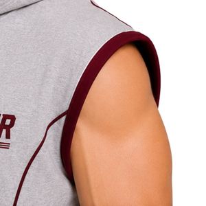 Conjunto Deportivo para Hombre, Gris Claro y Borgoña, Sin Mangas, con Capucha, Logotipo Personalizado, para Gimnasio, Fitness, Entrenamiento, Sudadera con Capucha y Pantalones Cortos, Ropa Deportiva - Product Image 6