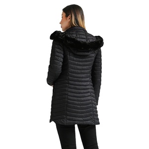 Parka acolchada ultraligera de Invierno para mujer, abrigos informales CON CAPUCHA DE PIEL Y ROPA de abrigo ligera cálida, Material de tela - Product Image 2