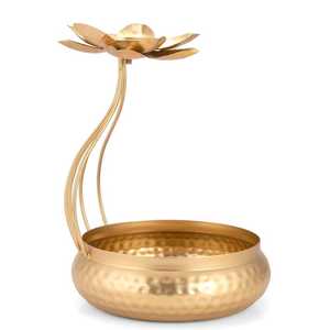 Support de bougie à huile en fer forgé Lotus, bol martelé fait main, écologique, décoration d'intérieur, accent traditionnel pour Noël et Pâques - Product Image 4