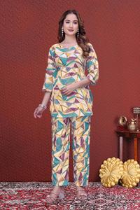 High Quality Mix Printed Women Co ord Set Poly Rayon Round Neck Two Piece Loungewear Set For Women Casual <b>Summer</b> <b>Pant</b> Suit - Product Image 1