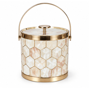 Seau à glace en nacre avec garniture en laiton, incrustation en forme de nid d'abeille, en acier inoxydable à double paroi isolée, refroidisseur à vin et champagne - Product Image 1