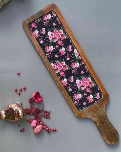 Natural Wooden Handmade Rectangular Eco-Friendly Serving Tray Floral Printed Dishwasher <b>Microwave</b> Safe for Catering Restaurants - Product Image 5