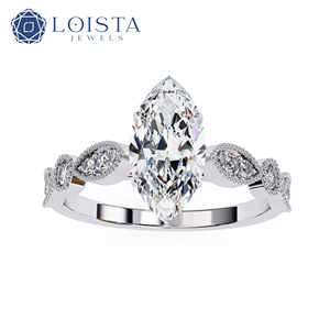 Bague de fiançailles en platine avec diamant taille marquise et diamants latéraux, classique pour femme, certifiée GIA, de Loista Jewels - Product Image 2